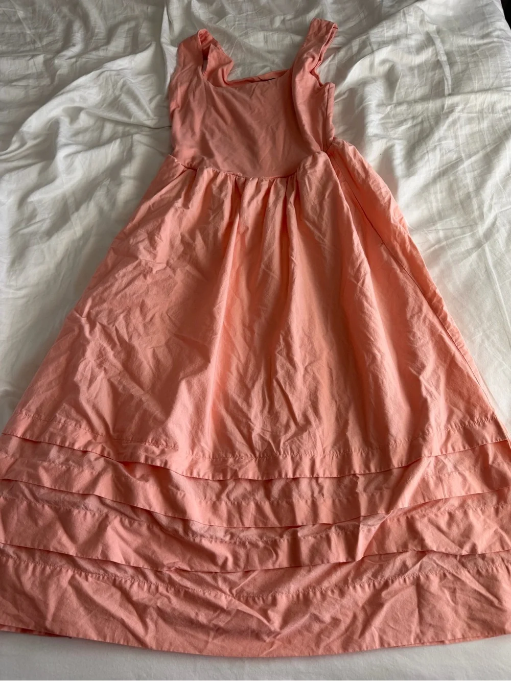 J Crew Peach Colored Dropped Waist Sleeveless Midi Dress